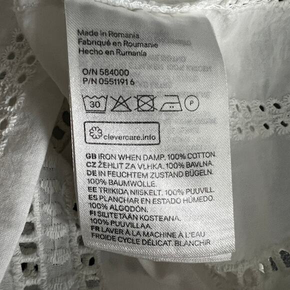 H&M Womens Top Medium Cotton Eyelet Bell Sleeve Cottagecore Fairy Beachy Coastal - Picture 7 of 11